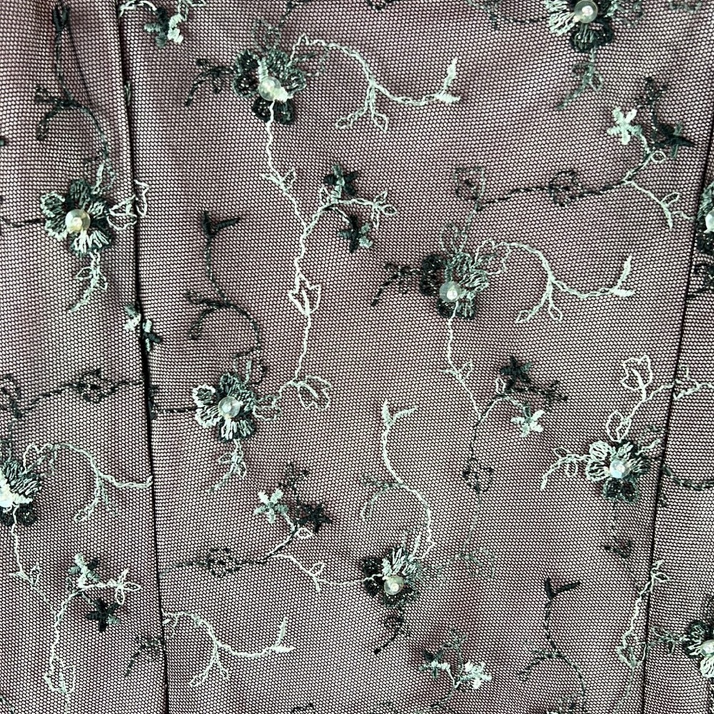Beautiful Pink Gown with Black Mesh,  Pink Floral Appliques and Asymmetrical Hem - Picture 6 of 11